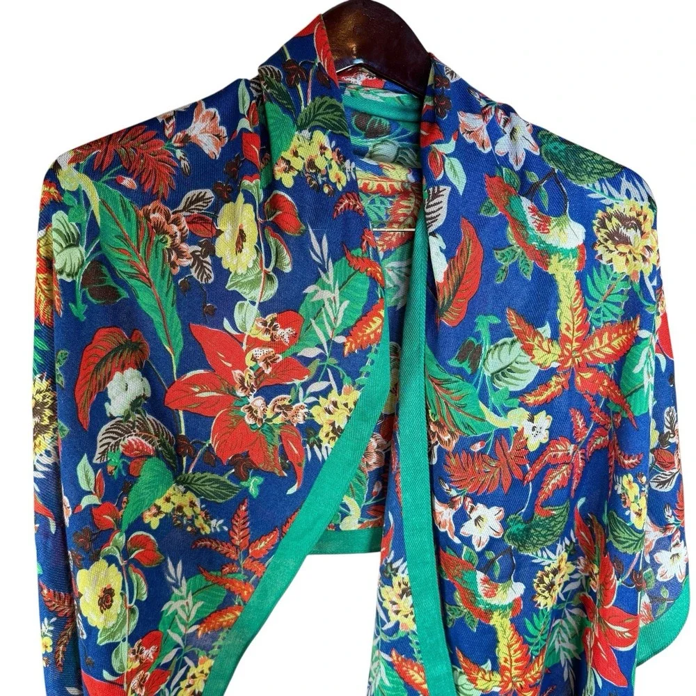 Talbots Tropical Green Floral Fringe Shawl Wrap Scarf‎ 26